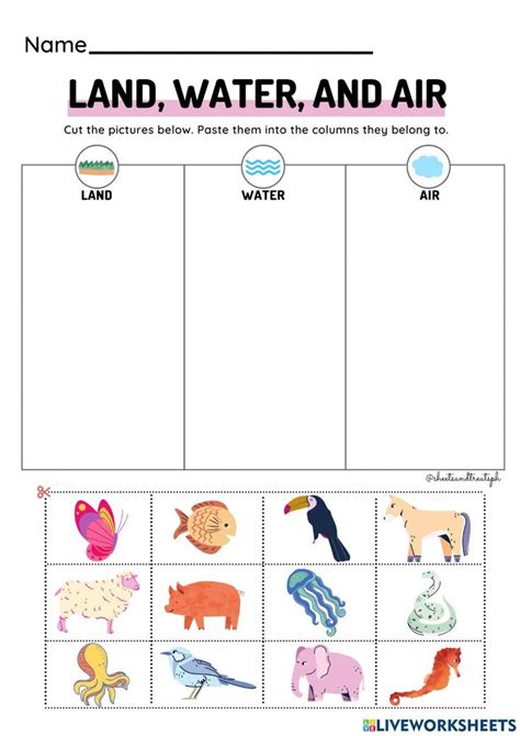 kindergarten land water air animals worksheet|Air, land and water animals interactive worksheet .
